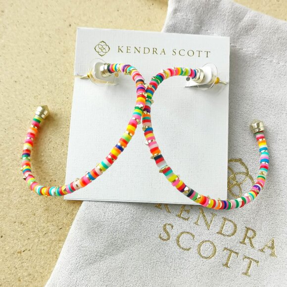 NEW Kendra Scott Gold Neon Mix Reece Hoop Earrings - Picture 1 of 3